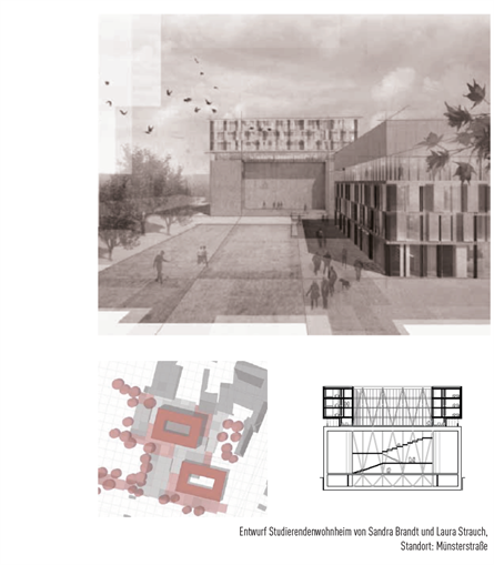 Architektonischer Entwurf eines Studierendenwohnheims an der Münsterstraße